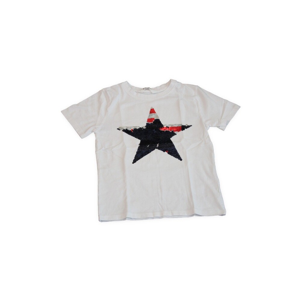 H&M White Kids T-Shirt Size 6-8Y Years Cotton Reversible Sequin Star
